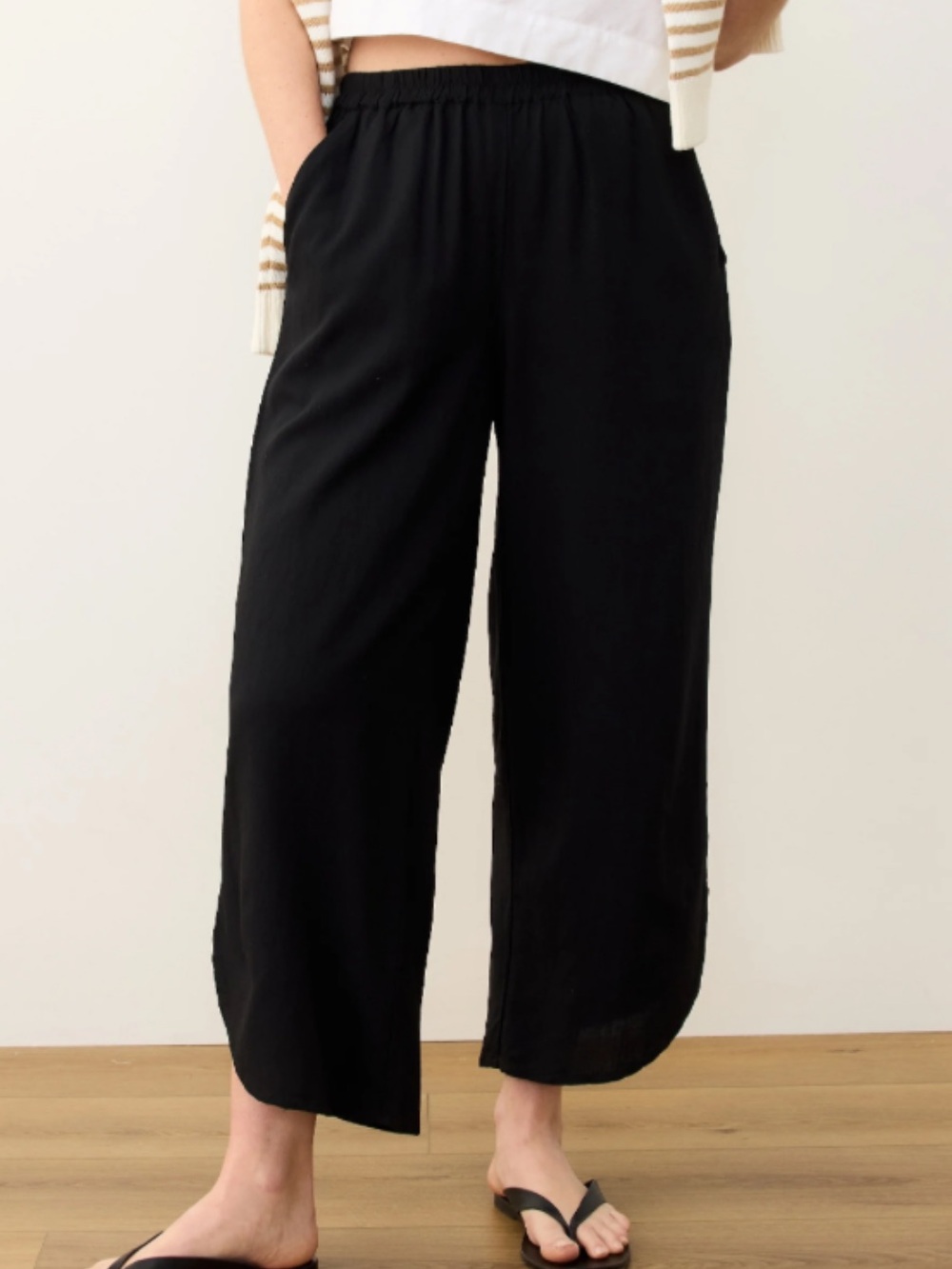 Marine Layer Black Wide-Leg Elastic Waist Pants